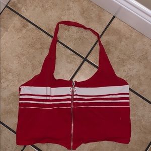 Cropped Halter Tank with Zipper